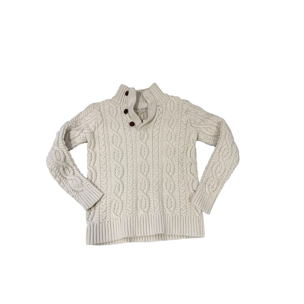 Hope & Henry Cream Cotton Heavy Weight Cable Knit Pullover Sweater Kids Small